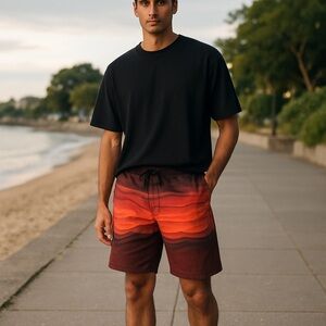 Men's Brown and Orange Swim Shorts